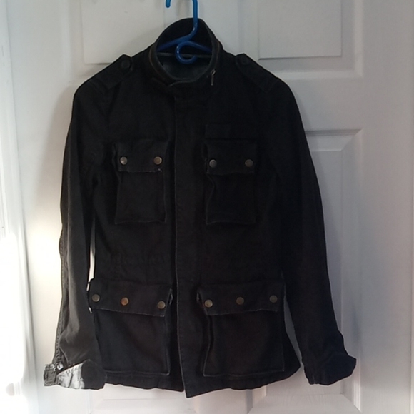 Womens TNA Military Jacket Size Small Cotton Army Cargo Coat Black Retro - Picture 1 of 16